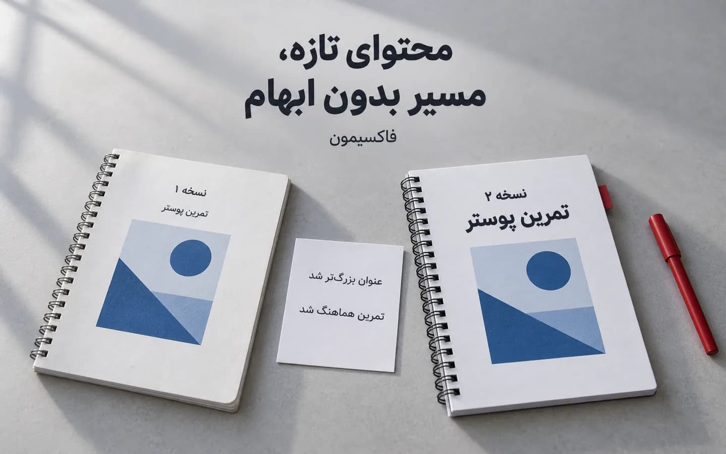 دو جزوه نسخه یک و دو با عنوان اصلاح‌شده تمرین پوستر و برگه ثبت تغییرات کنار آن‌ها