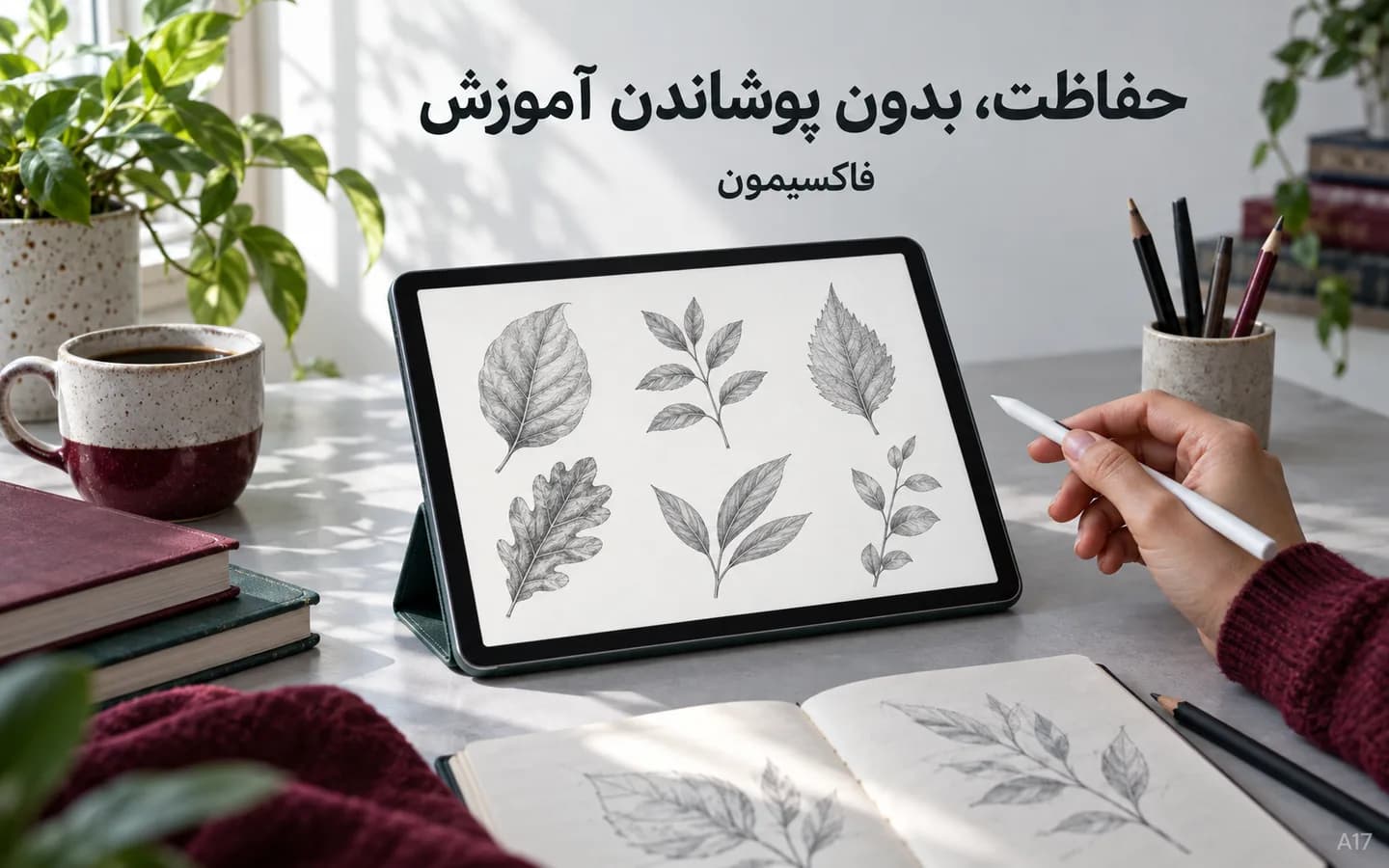 نمای مفهومی درس طراحی روی تبلت با فضای خوانا و شناسهٔ آزمایشی A17 در تصویر
