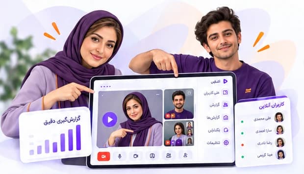 نمای تصویری طرح امکانات فاکسیمون با دو شخصیت معرفی و محیط آموزش